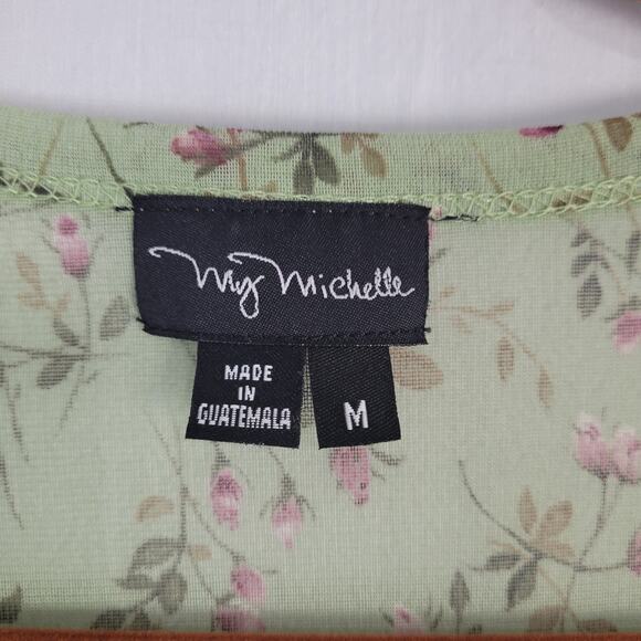 My Michelle Sheer Floral One Button Top sz M green multi forest fairy 90s style - Picture 4 of 7